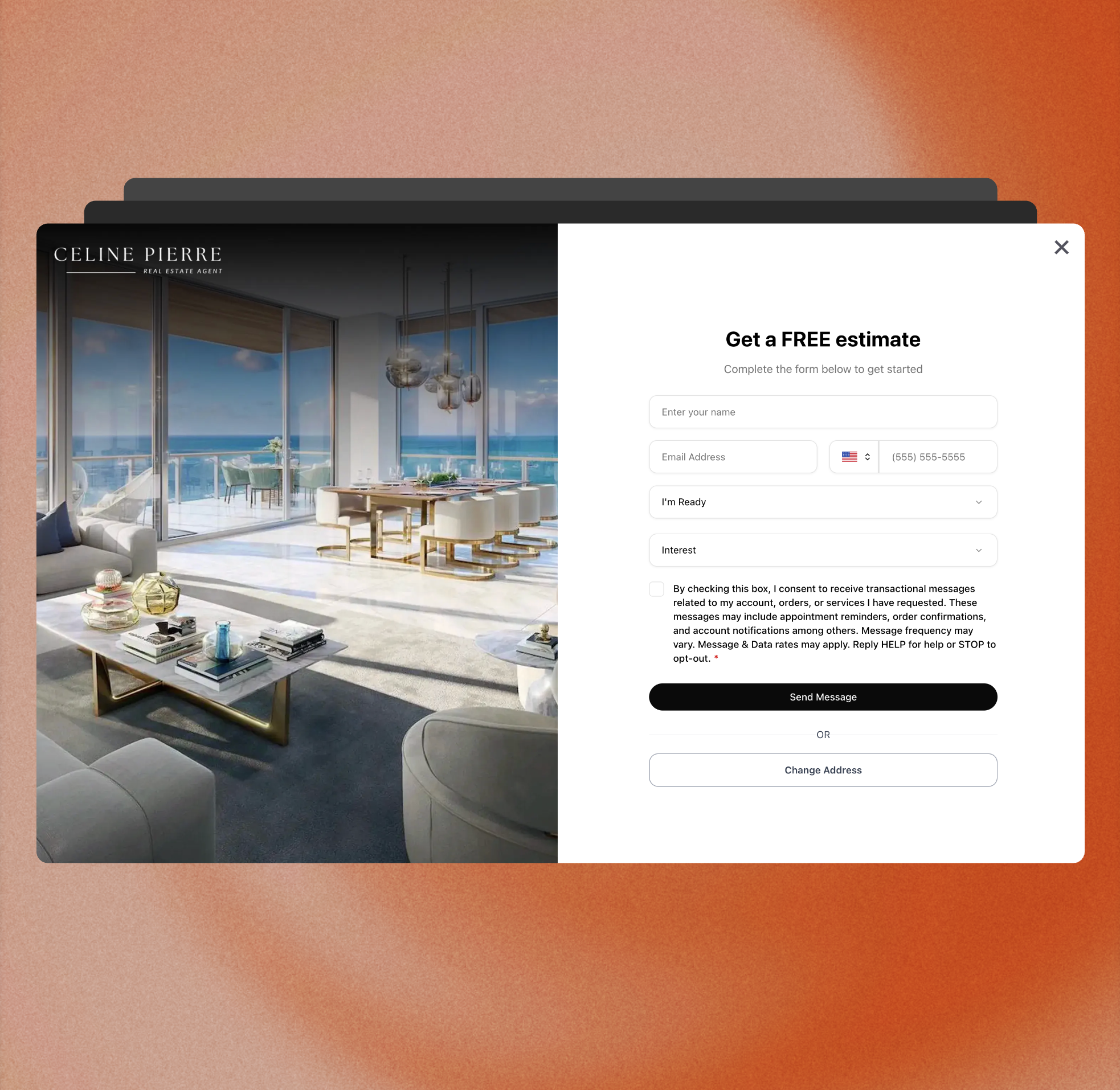 Home valuation form example for real estate agents capturing seller leads with property details