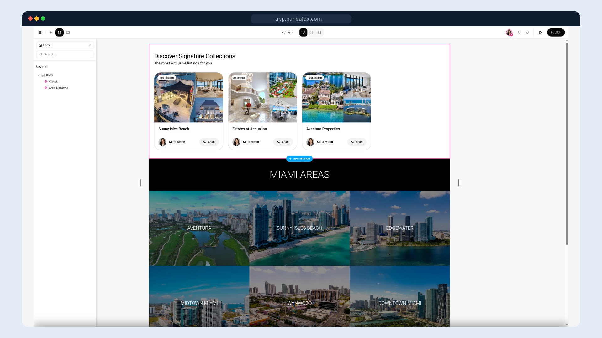 Edit Site visual editor on the Panda IDX dashboard
