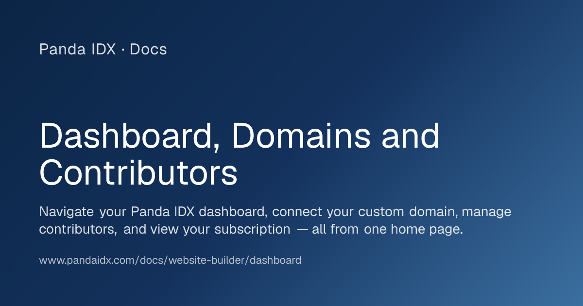 Dashboard, Domains and Contributors | Panda IDX Docs