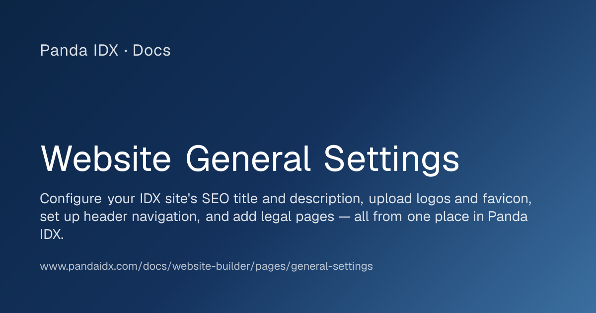 General Settings — Real Estate Website Builder | Panda IDX Docs